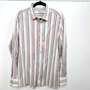 Kenzo Homme Cream & Multicolor Stripe Button-Up Shirt Men's Size 44/17.5